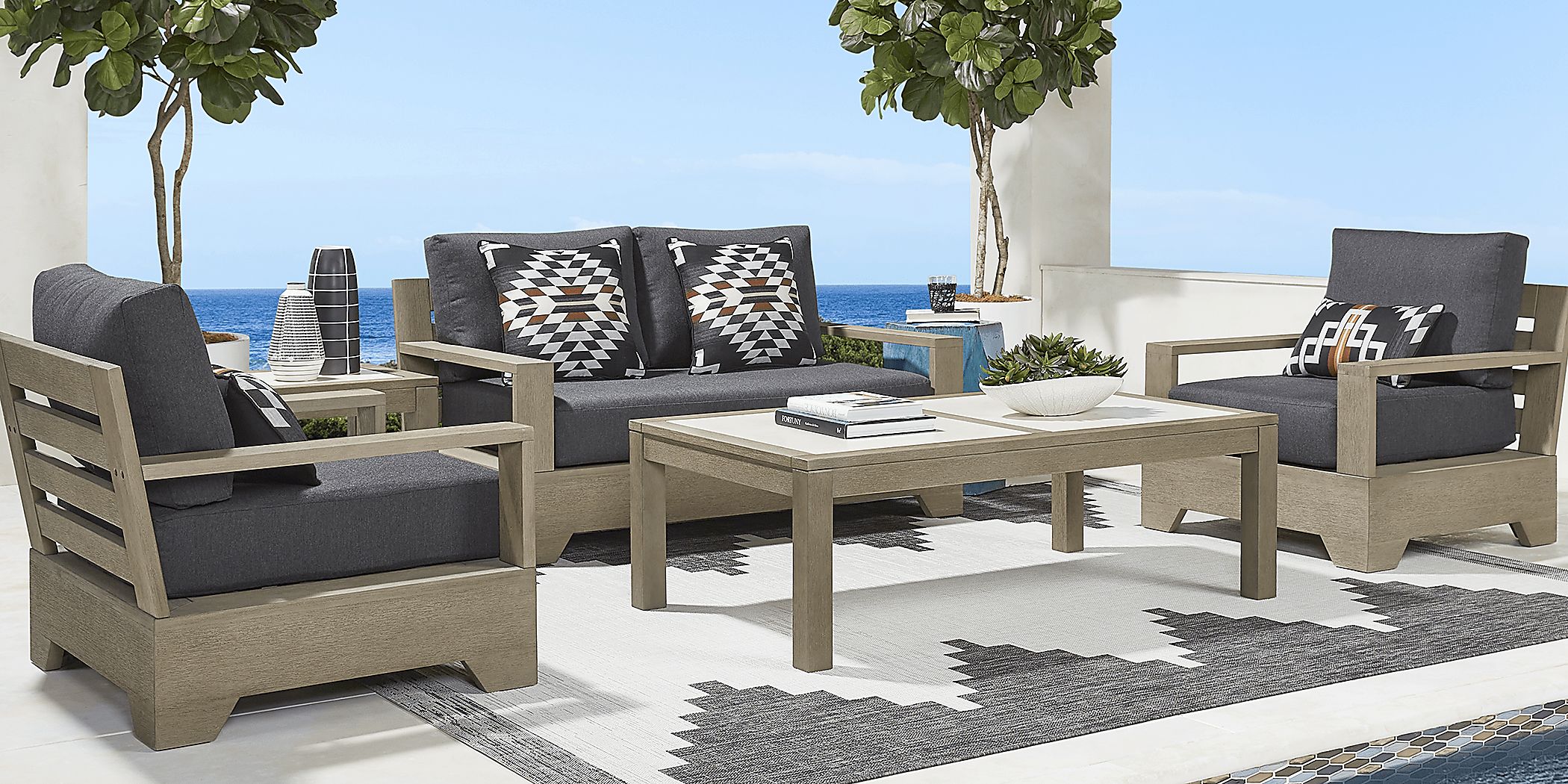 Cindy Crawford Home Lake Tahoe Gray 4 Pc Outdoor Loveseat Seating Set with Charcoal Cushions
