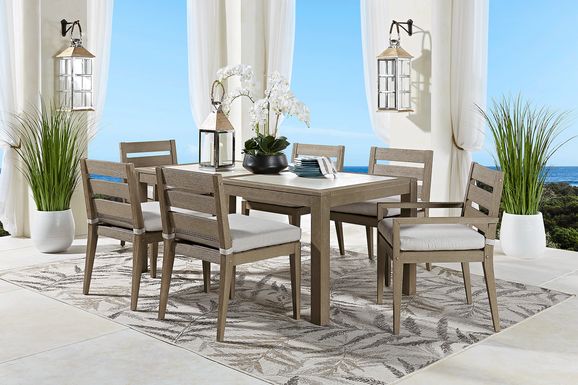Lake Tahoe Gray 5 Pc Rectangle Outdoor Dining Set with Beige Cushions