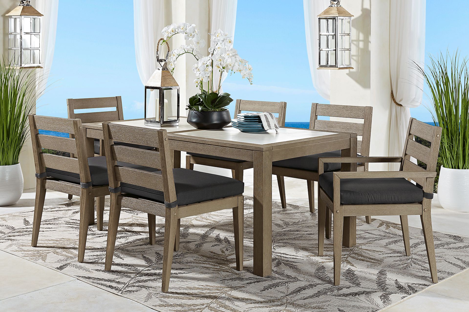 Cindy Crawford Home Lake Tahoe Gray Outdoor Side Chair with Charcoal Cushion - Image 2