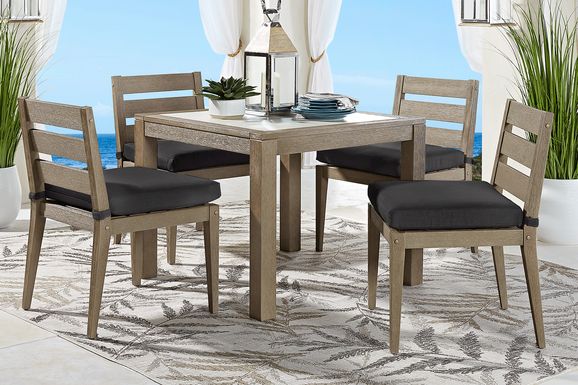 Lake Tahoe Gray 5 Pc Square Outdoor Dining Set with Charcoal Cushions