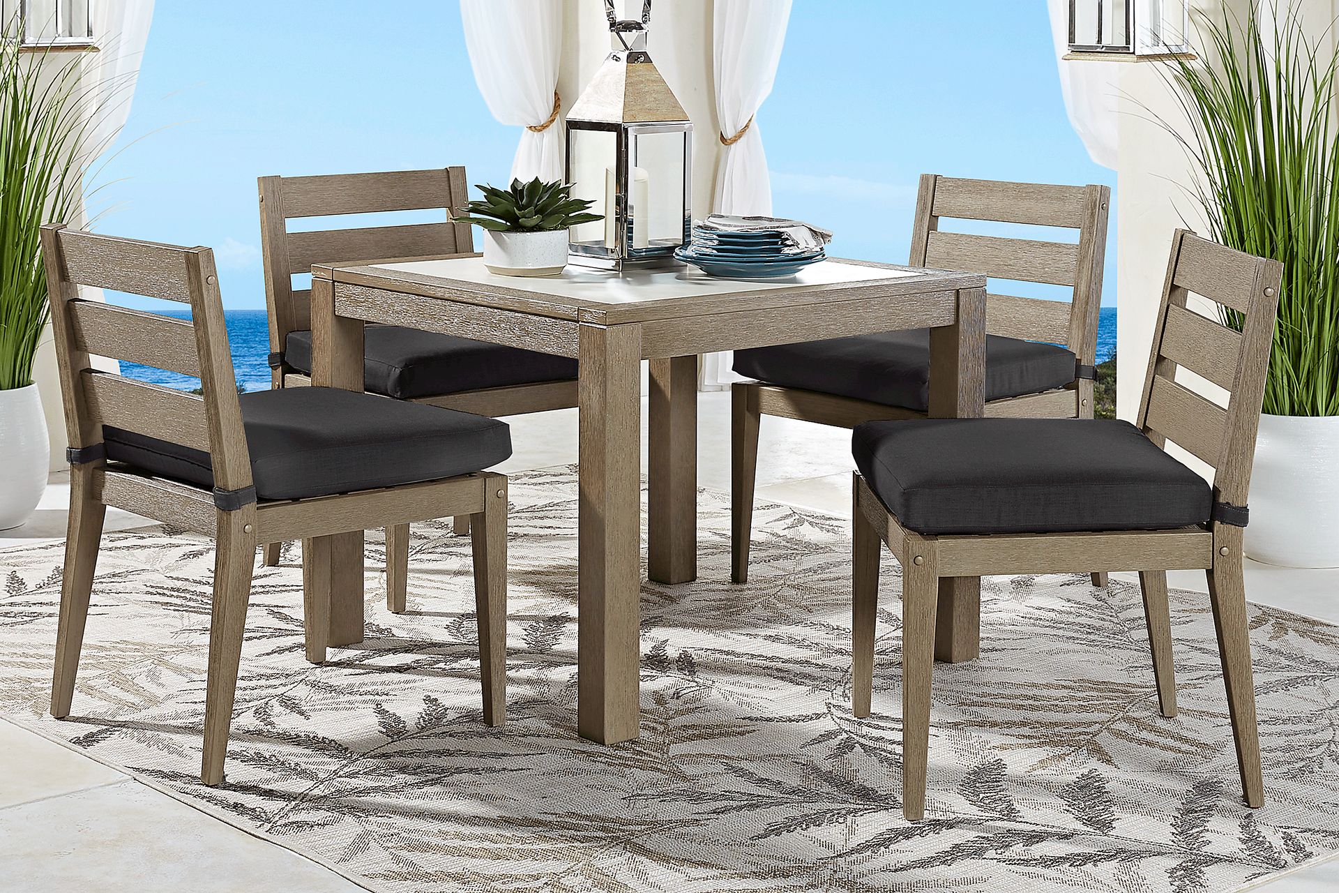 Cindy Crawford Home Lake Tahoe Gray 5 Pc Square Outdoor Dining Set with Charcoal Cushions - Image 1