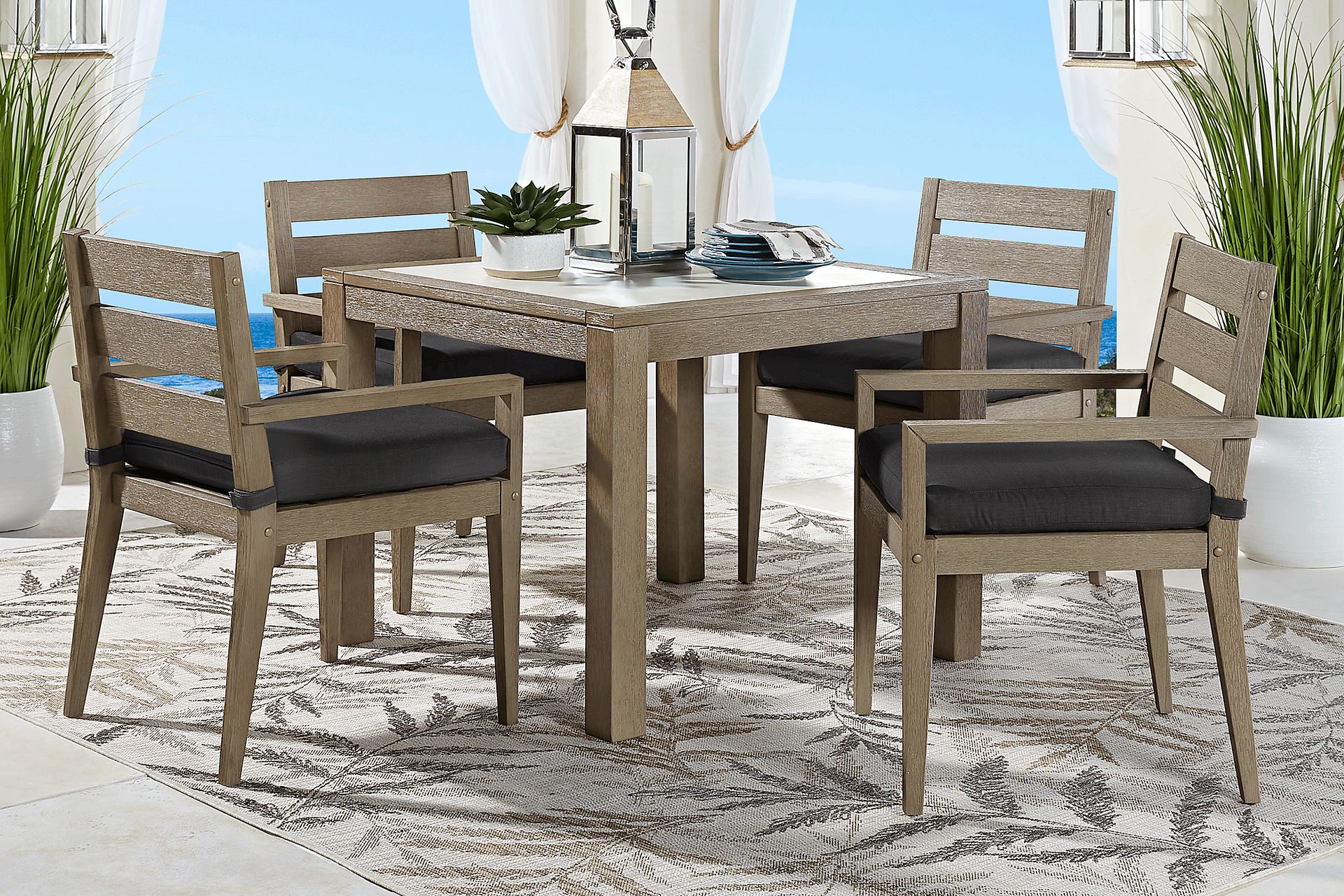 Cindy Crawford Home Lake Tahoe Gray 5 Pc Square Outdoor Dining Set with Charcoal Cushions - Image 1