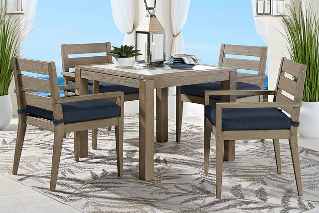 Lake Tahoe Gray 5 Pc Square Outdoor Dining Set with Indigo Cushions - Thumbnail - Image 1