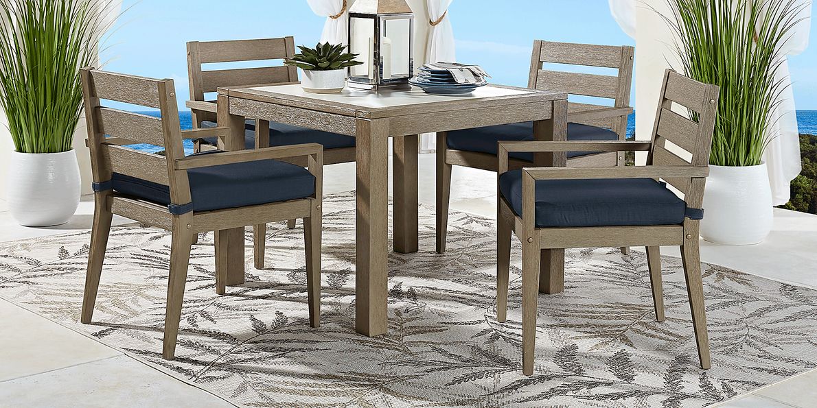 Cindy Crawford Lake Tahoe 5 Pc Gray Indigo Blue Wood Outdoor Dining Set