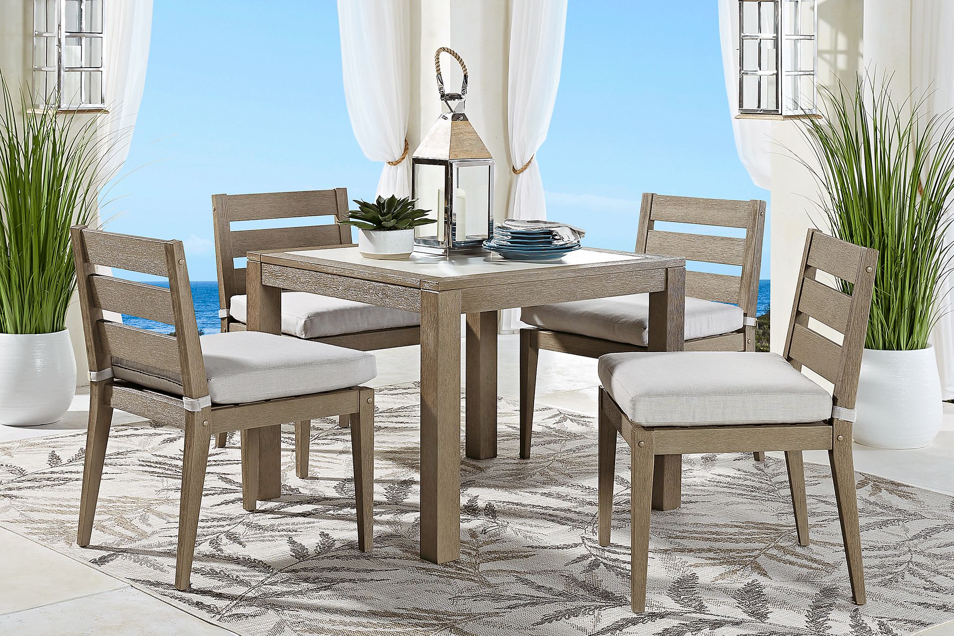 Lake Tahoe Gray 5 Pc Square Outdoor Dining Set with Seagull Cushions - Image 1
