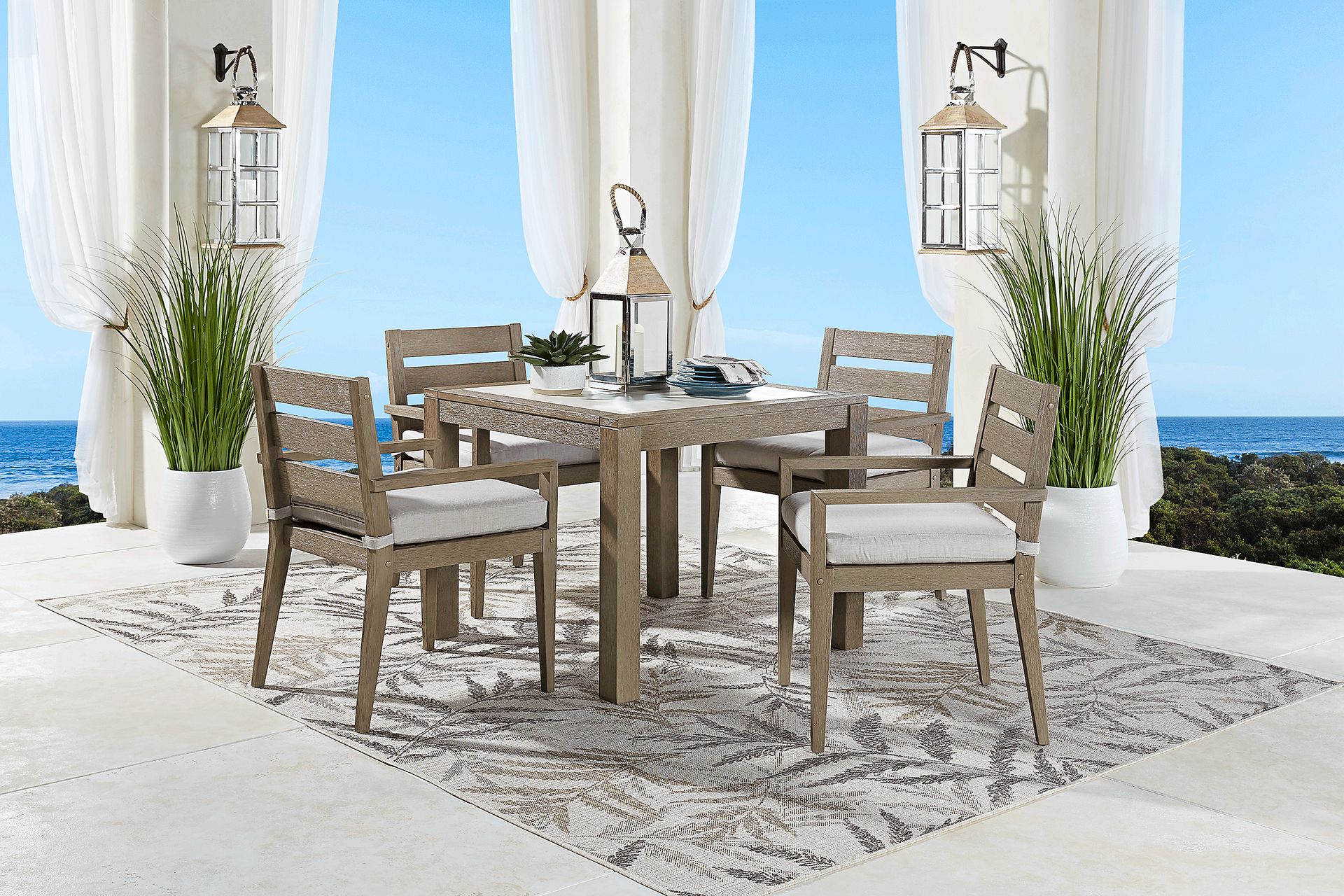 Lake Tahoe Gray 5 Pc Square Outdoor Dining Set with Seagull Cushions - Image 1