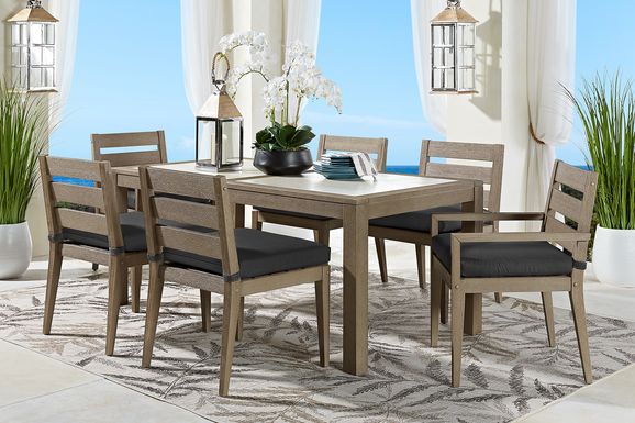 Lake Tahoe Gray 7 Pc Rectangle Outdoor Dining Set with Charcoal Cushions