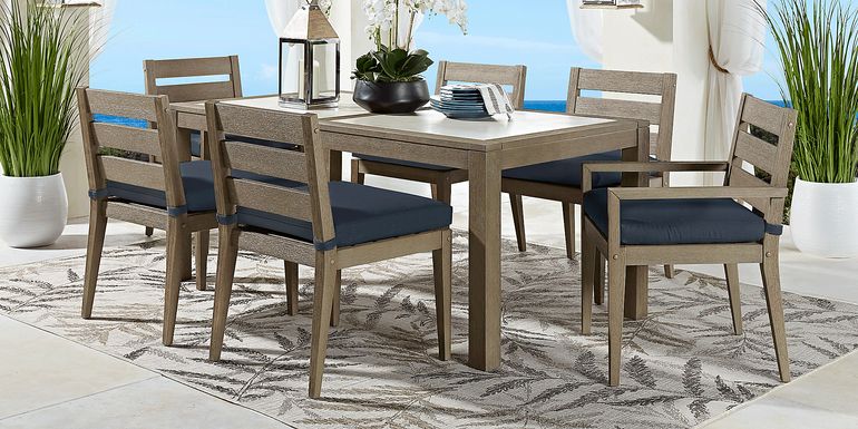 Cindy Crawford Home Lake Tahoe Gray 7 Pc Rectangle Outdoor Dining Set with Indigo Cushions
