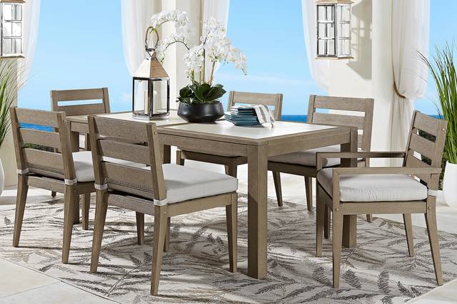 Lake Tahoe Gray 7 Pc Rectangle Outdoor Dining Set with Seagull Cushions - Thumbnail - Image 1