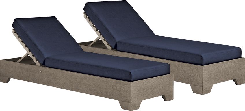 Lake Tahoe Gray Outdoor Chaise with Indigo Cushions, Set of 2