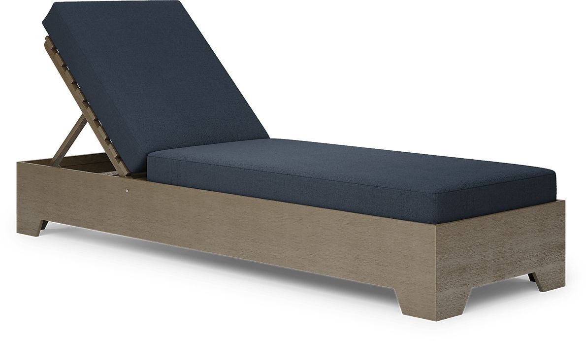 Lake Tahoe Gray Outdoor Chaise with Indigo Cushions