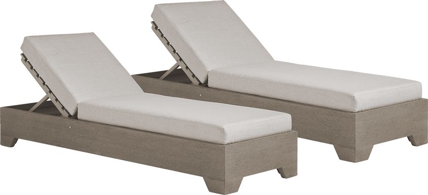 Lake Tahoe Gray Outdoor Chaise with Seagull Cushions, Set of 2