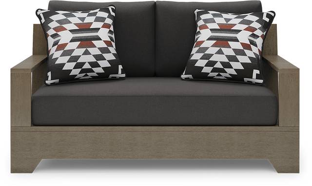 Cindy Crawford Home Lake Tahoe Gray Outdoor Loveseat with Charcoal Cushions - Thumbnail - Image 1