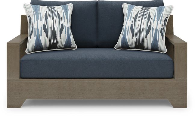 Lake Tahoe Gray Outdoor Loveseat with Indigo Cushions