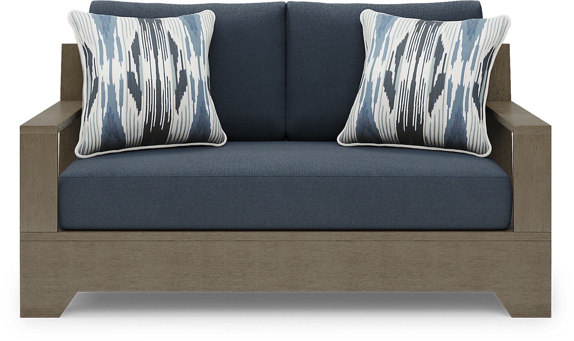 Lake Tahoe Gray Outdoor Loveseat with Indigo Cushions - Image 1
