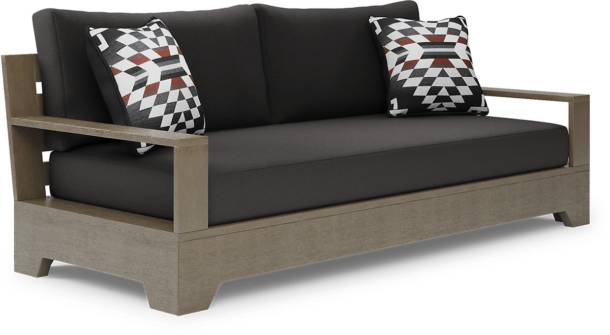 Cindy Crawford Lake Tahoe Gray Charcoal Black,Gray Wood Outdoor Sofa
