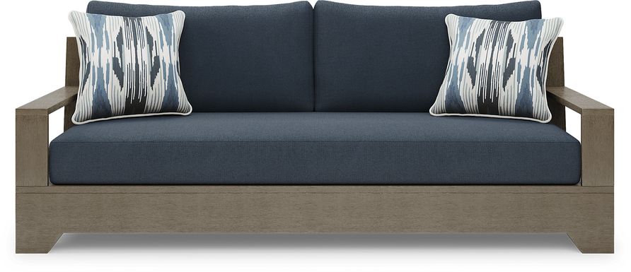 Lake Tahoe Gray Outdoor Sofa with Indigo Cushions