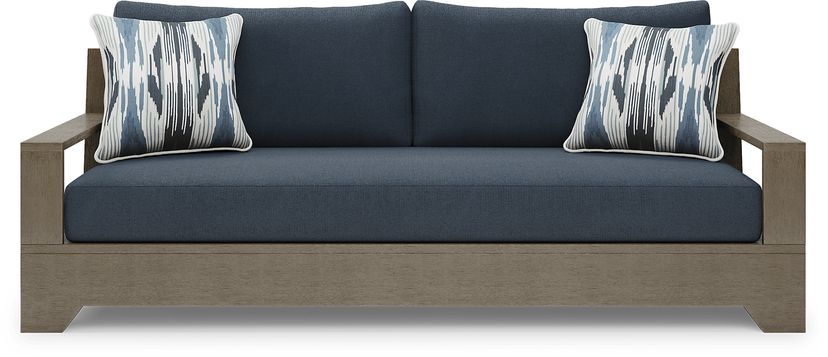 Lake Tahoe Gray Outdoor Sofa with Indigo Cushions