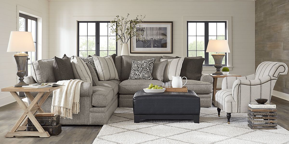 Cindy Crawford Lincoln Square Gray Textured 3 Pc Sectional - Rooms To Go