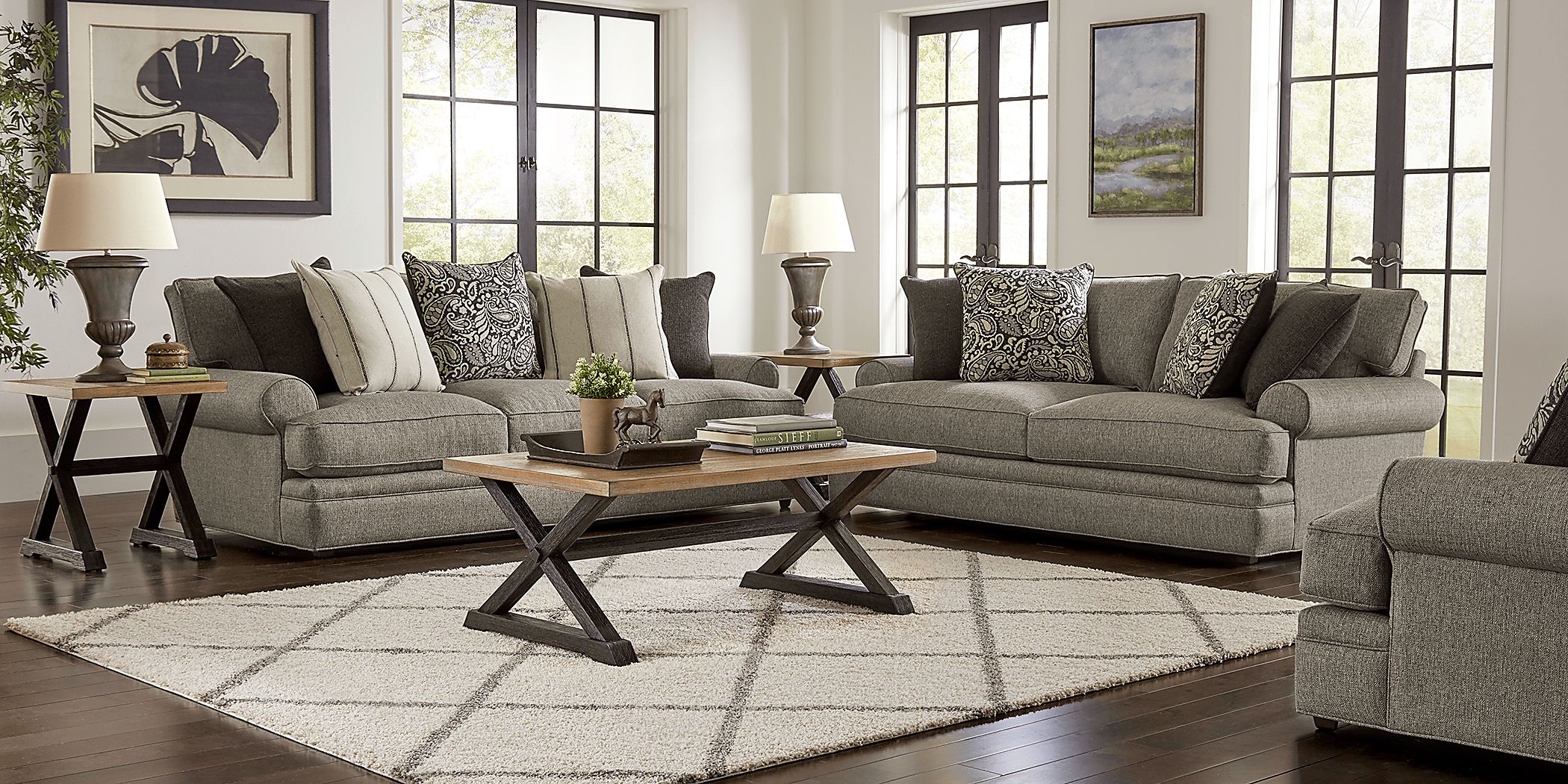Cindy Crawford Lincoln Square 7 Pc Gray Textured Living Room Set