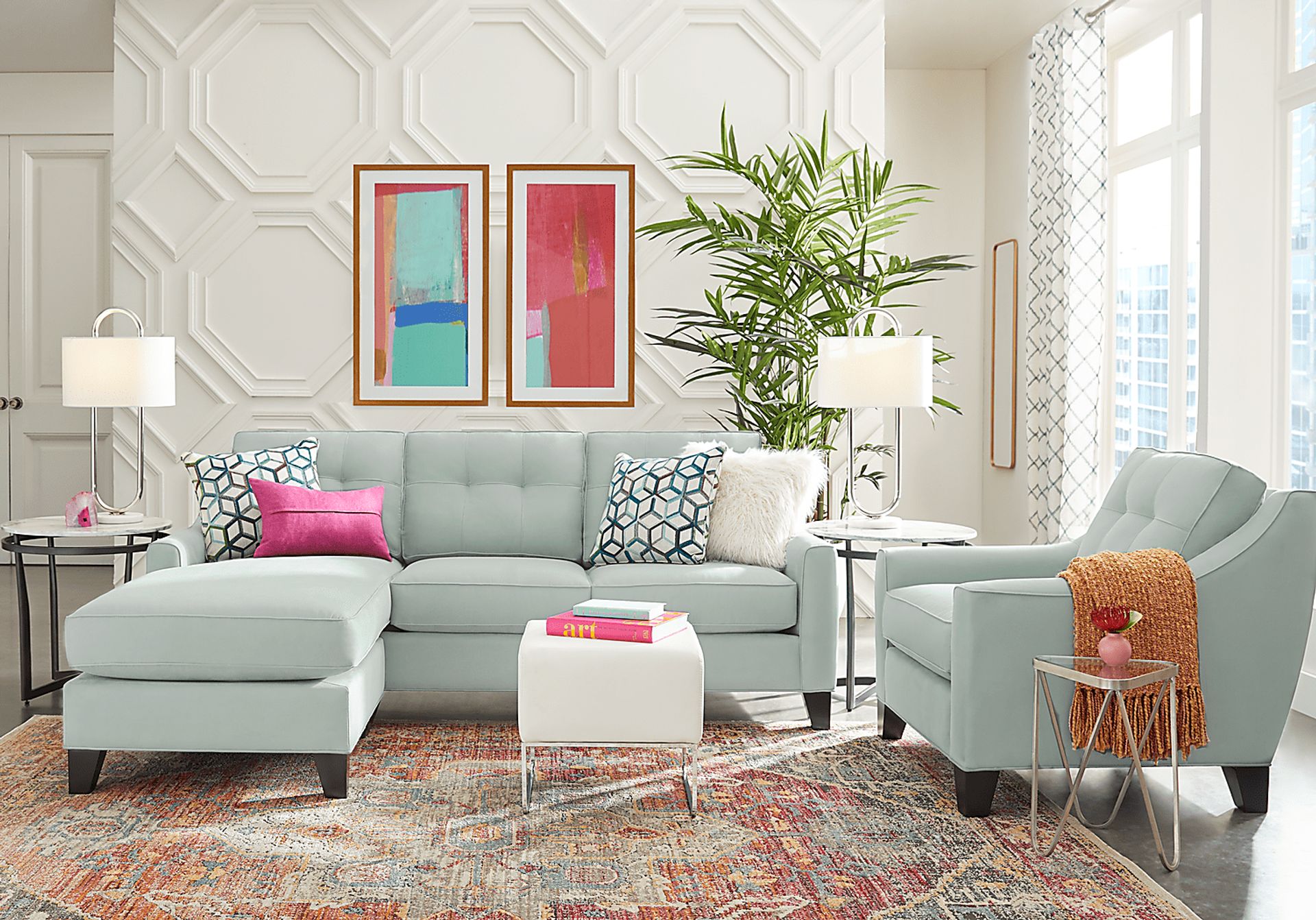 Cindy Crawford Home Madison Place Aqua Microfiber Sleeper Chaise Sofa - Image 1