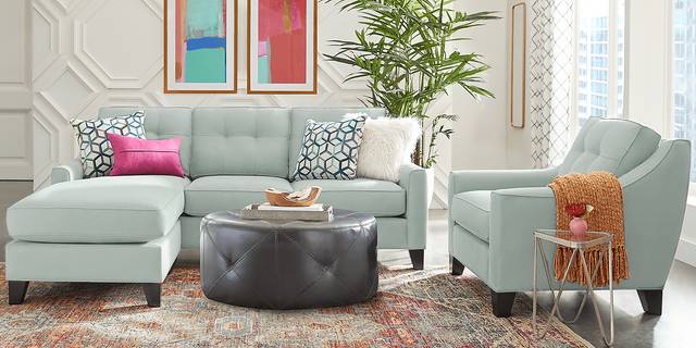 Cindy Crawford Home Madison Place Aqua 3 Pc Sectional Living Room - Thumbnail - Image 1