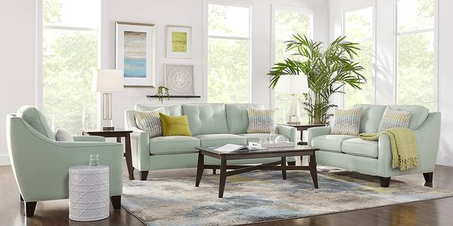 Cindy Crawford Home Madison Place Aqua Microfiber 5 Pc Living Room - Thumbnail - Image 1