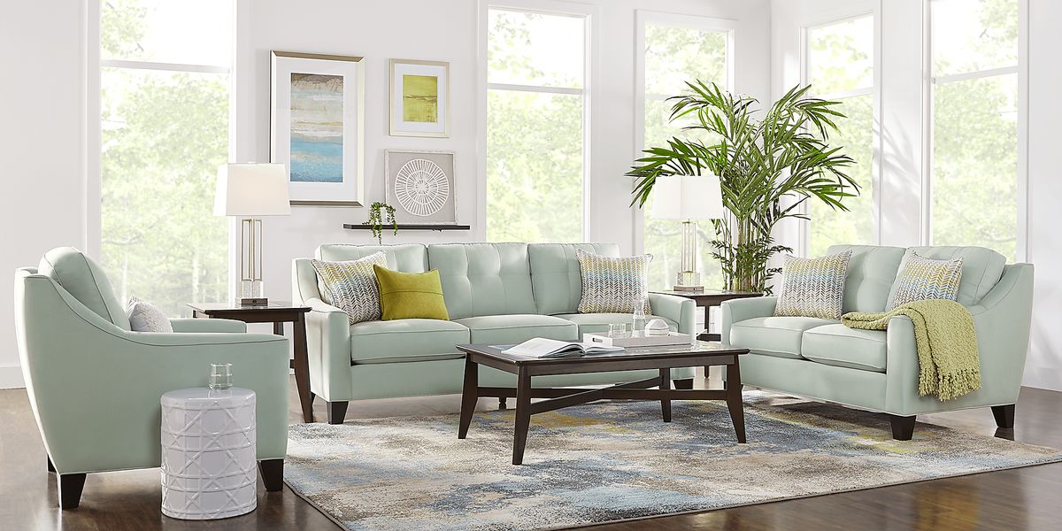 Cindy Crawford Madison Place 5 Pc Aqua Blue Microfiber Living Room Set