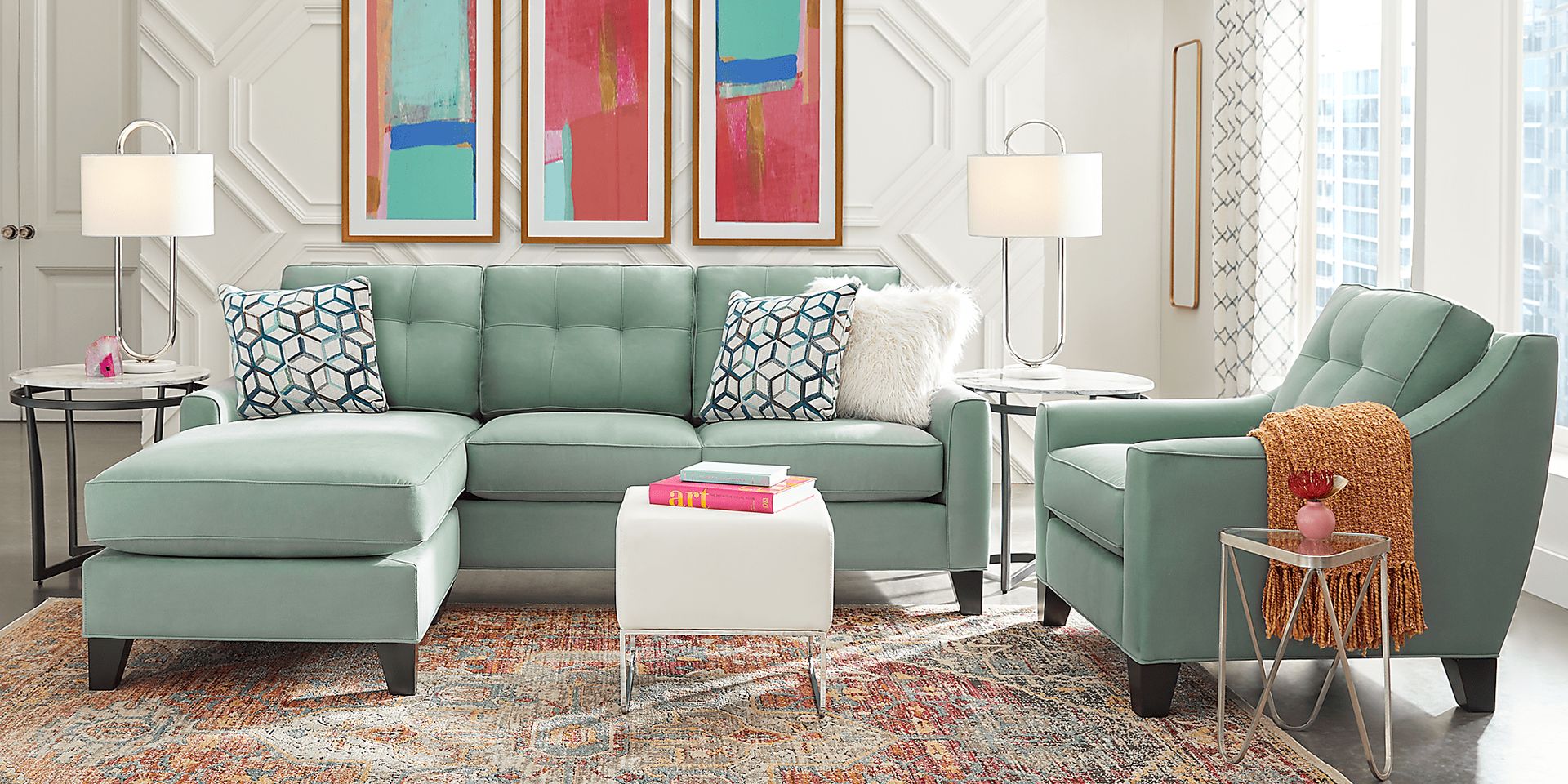 Cindy Crawford Home Madison Place Basil Microfiber Sleeper Chaise Sofa - Image 2