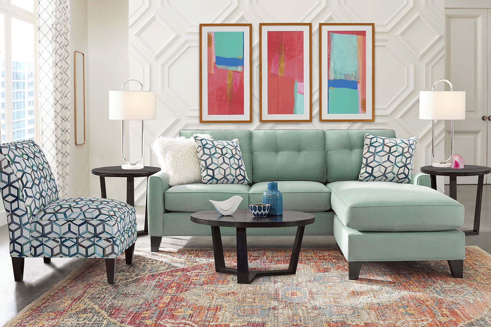Cindy Crawford Home Madison Place Basil Microfiber 3 Pc Sectional Living Room - Image 1