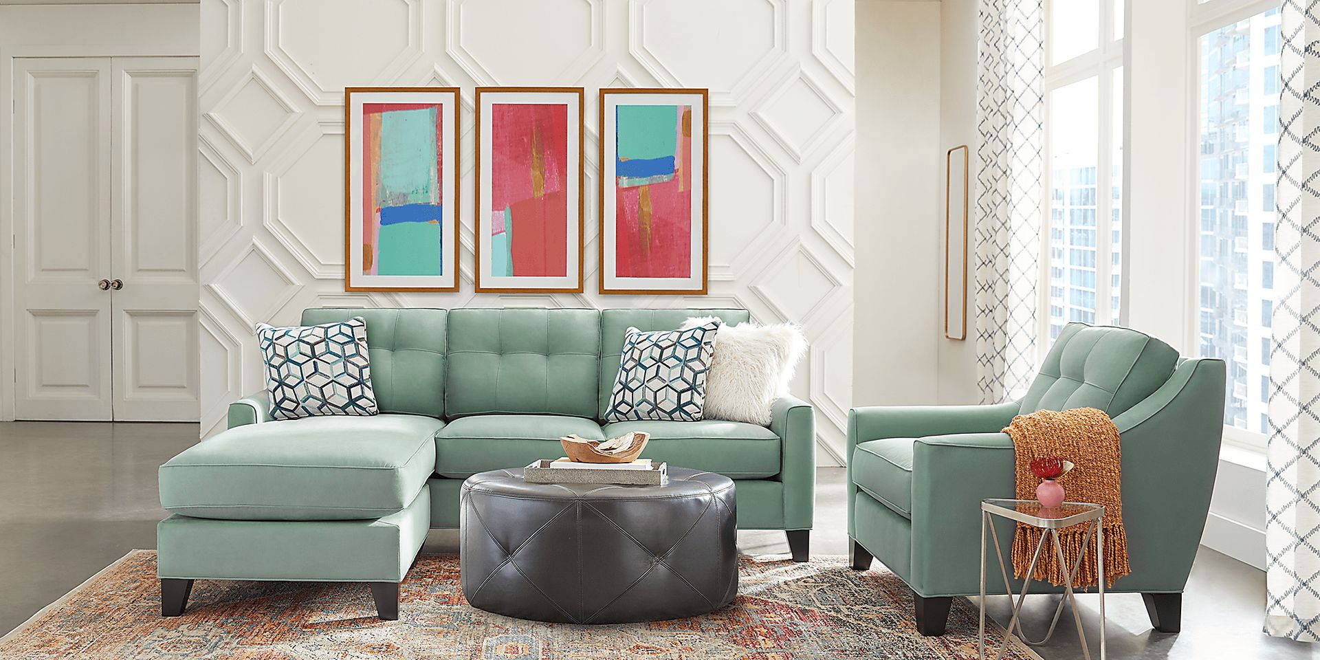 Cindy Crawford Home Madison Place Basil Microfiber 3 Pc Sectional Living Room - Image 1