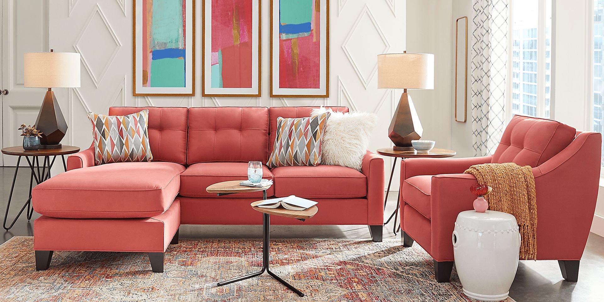 Cindy Crawford Home Madison Place Brick Microfiber Chaise Sofa - Image 2