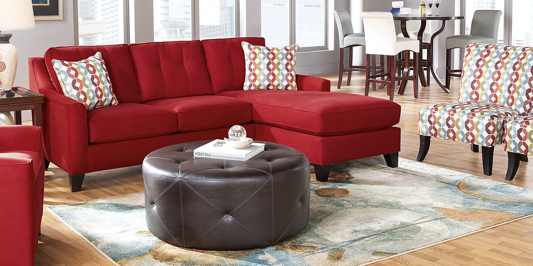 Cindy Crawford Madison Place 5 Pc Cardinal Red Microfiber Living