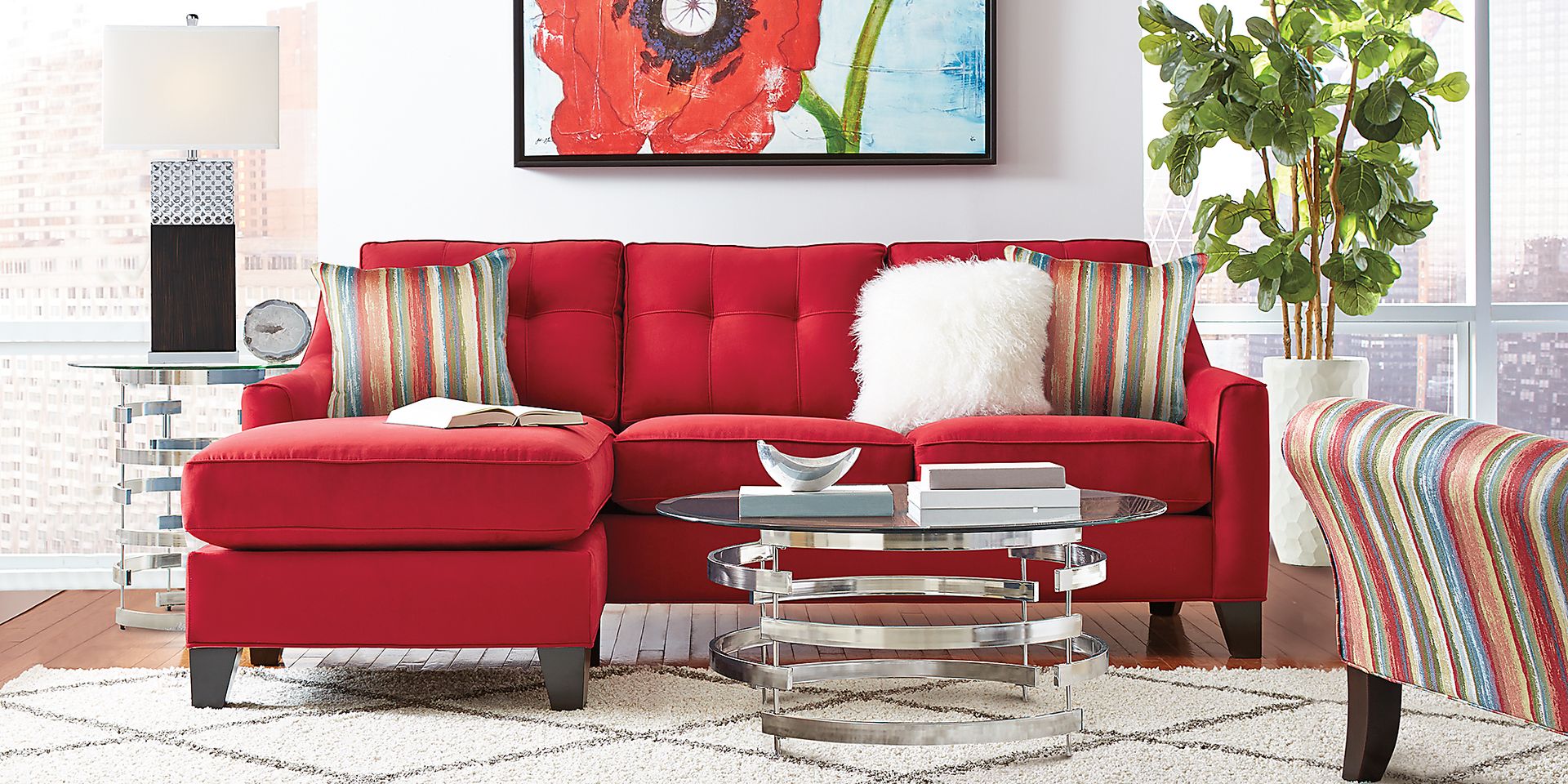 Cindy Crawford Home Madison Place Cardinal Microfiber 3 Pc Sectional Living Room - Image 1