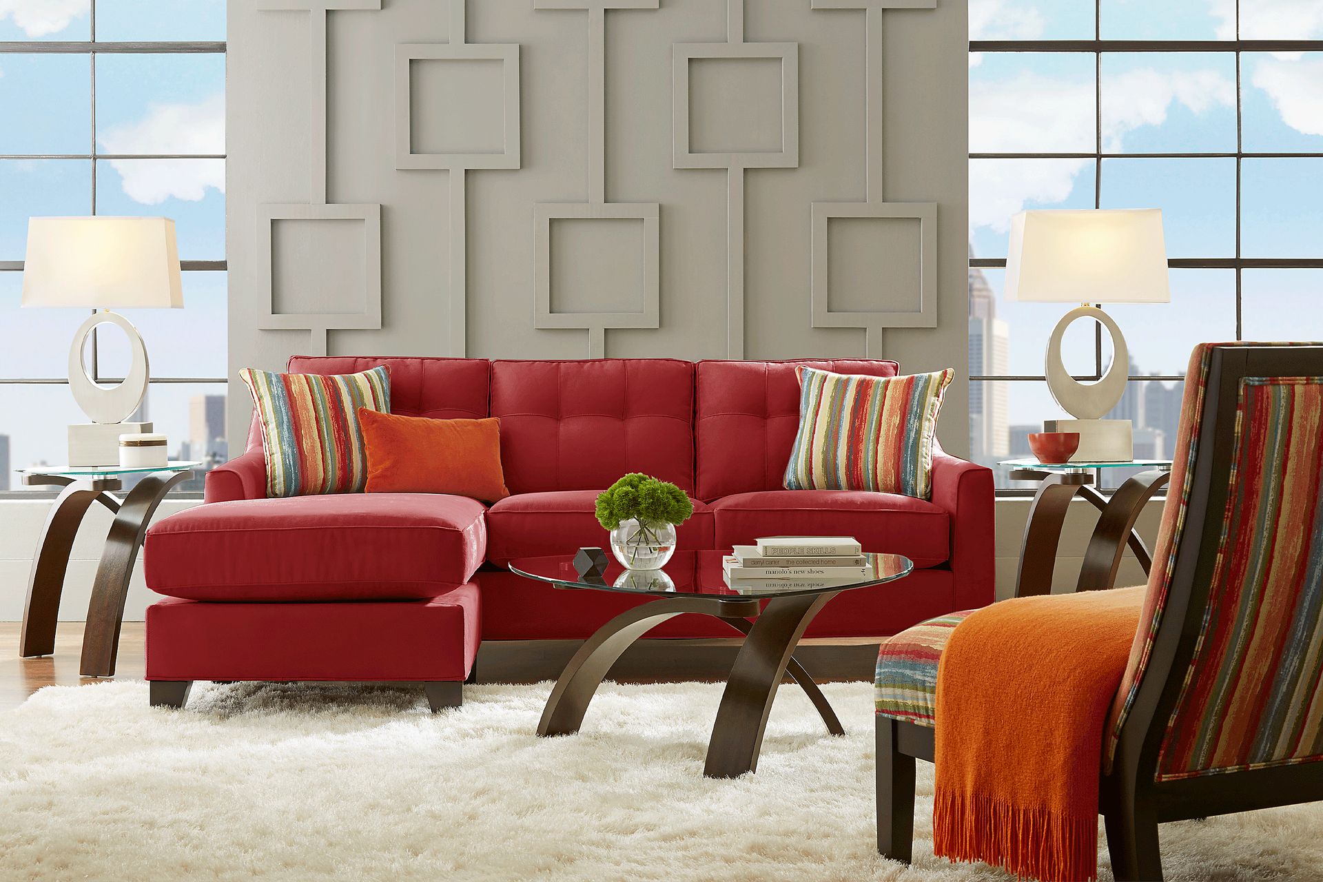 Cindy Crawford Home Madison Place Cardinal Microfiber 3 Pc Sectional Living Room - Image 1
