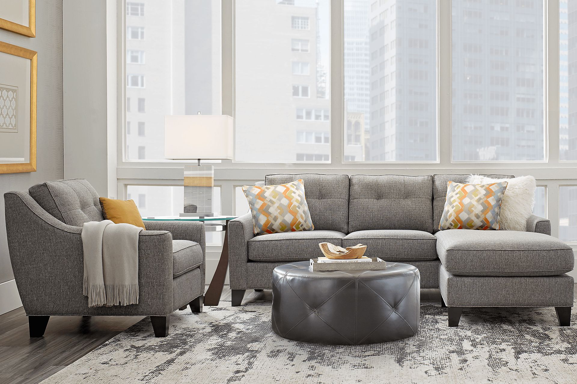 Cindy Crawford Home Madison Place Gray Textured 2 Pc Sectional - Image 2