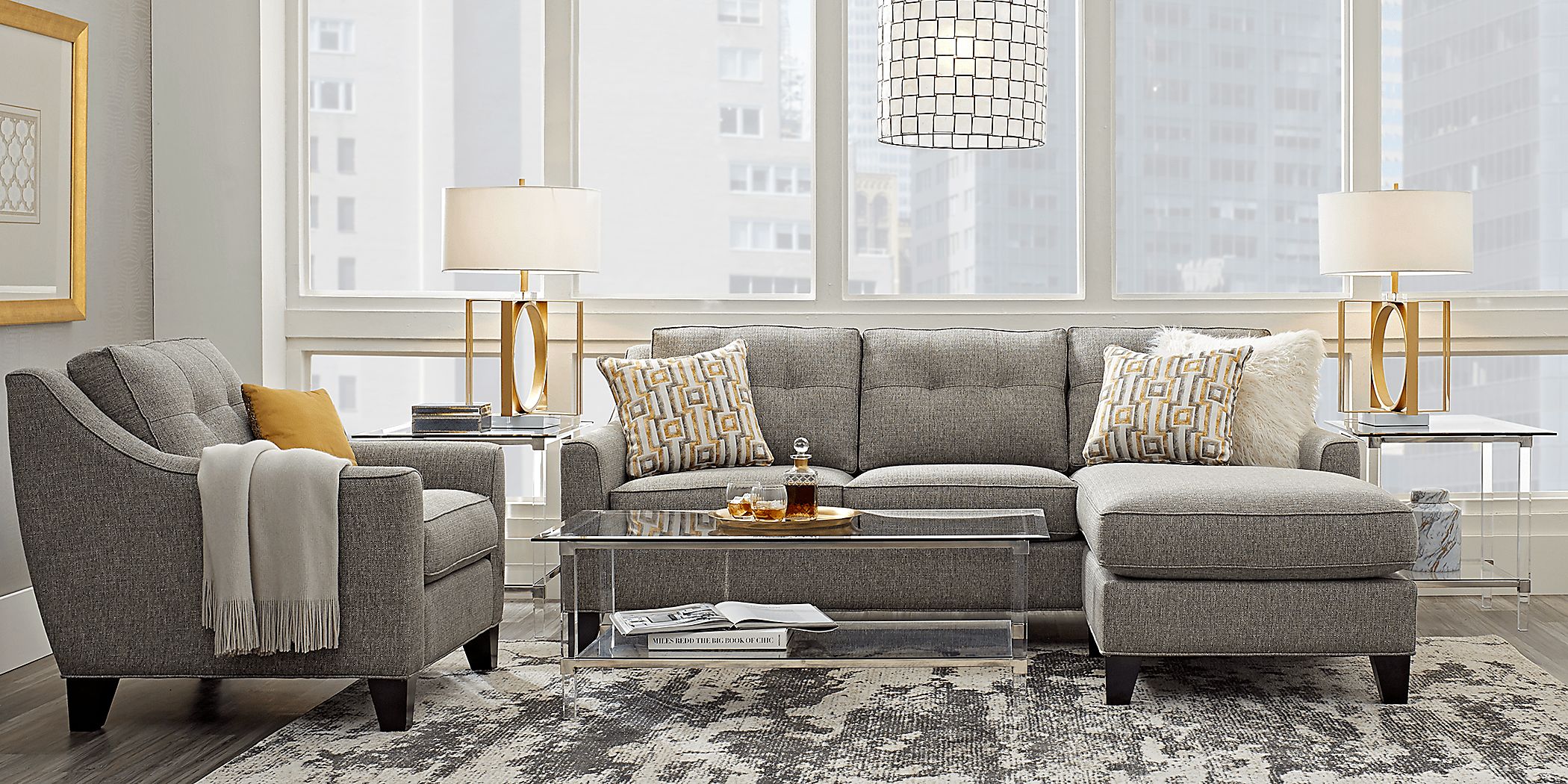 Cindy Crawford Madison Place Gray Textured Chaise Sofa Rooms to Go