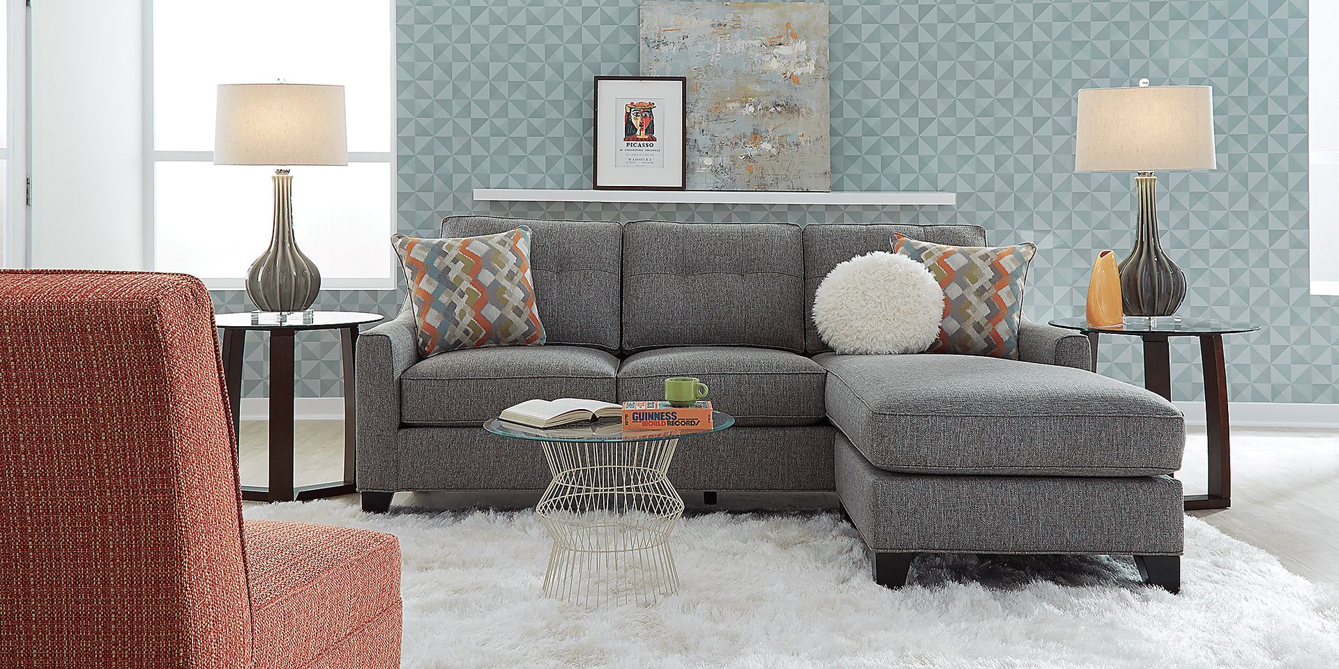 Cindy Crawford Home Madison Place Gray Textured 3 Pc Sectional Living Room - Image 1