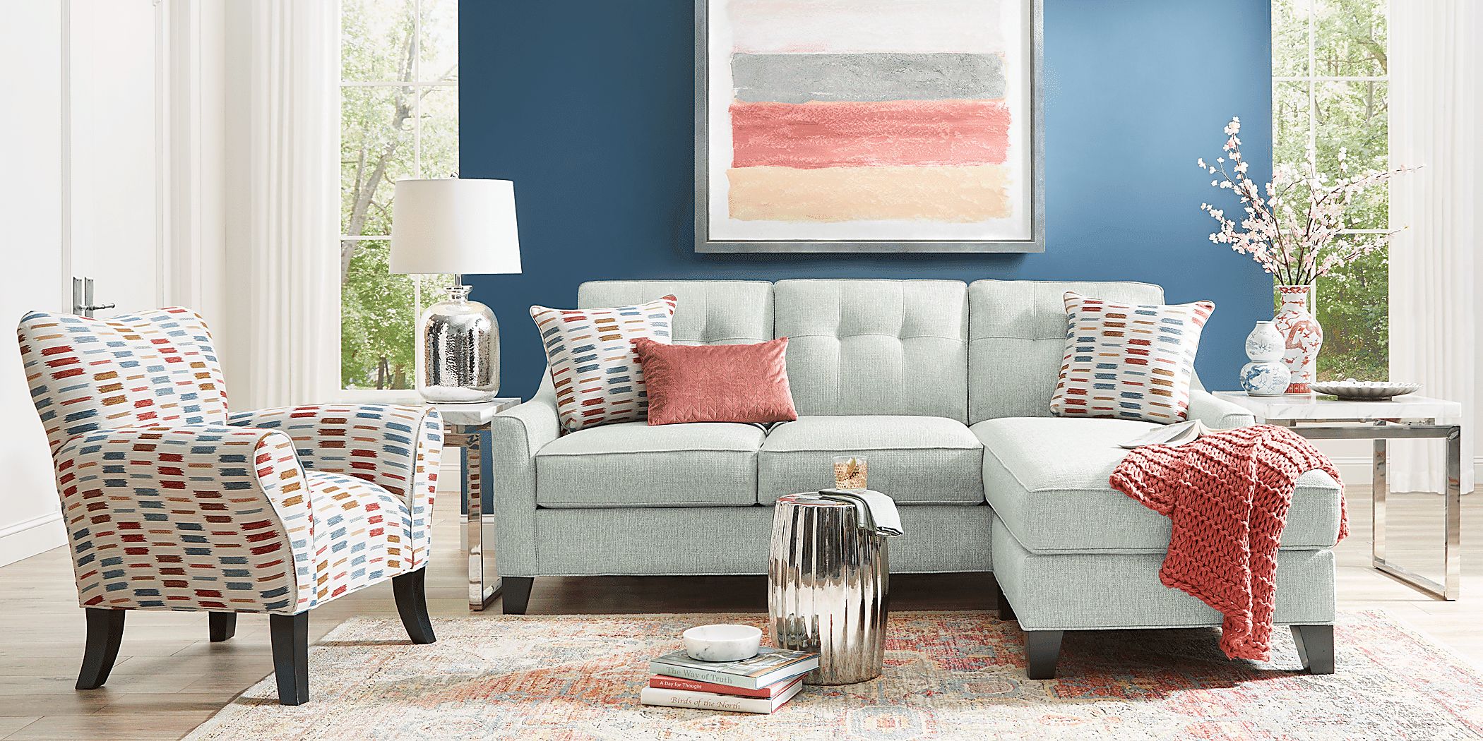 Cindy Crawford Home Madison Place Willow Green Textured Chaise Sofa