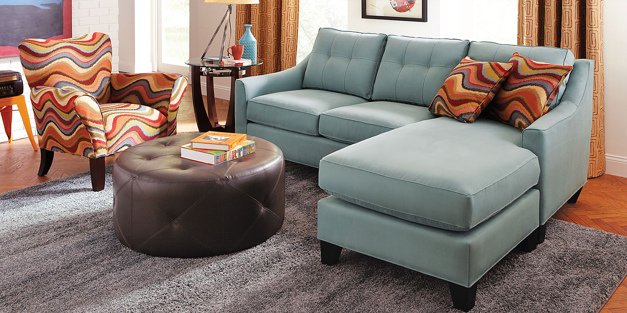 Cindy Crawford Madison Place 3 Pc Hydra Blue Microfiber Living