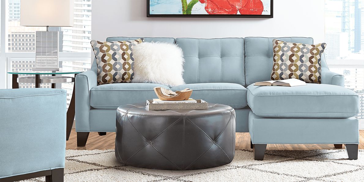 Cindy Crawford Madison Place 5 Pc Hydra Blue Microfiber Living Room Set