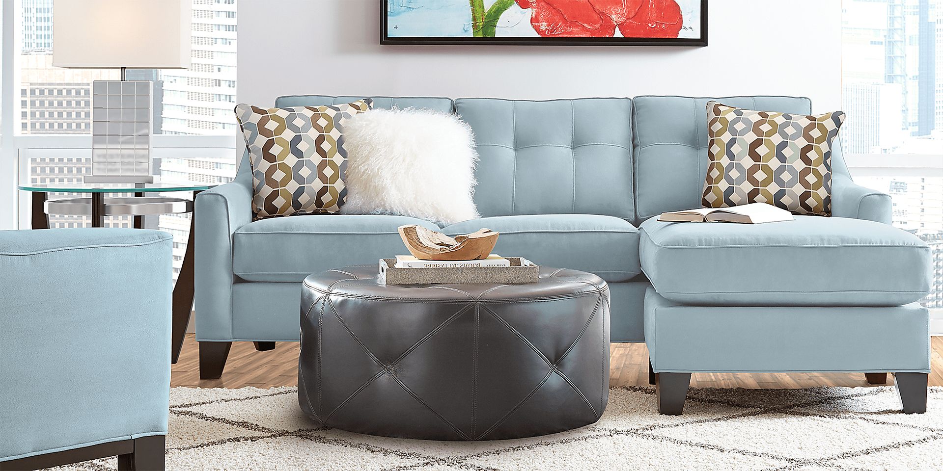 Cindy Crawford Madison Place 5 Pc Hydra Blue Microfiber Living