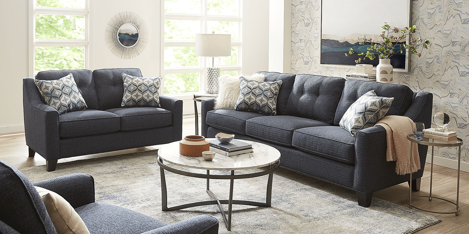 Cindy Crawford Home Madison Place Midnight Textured 7 Pc Living Room - Image 1