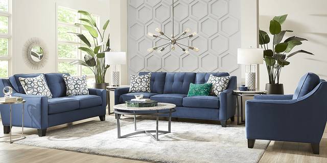 Cindy Crawford Home Madison Place Sapphire Microfiber Sofa - Thumbnail - Image 2