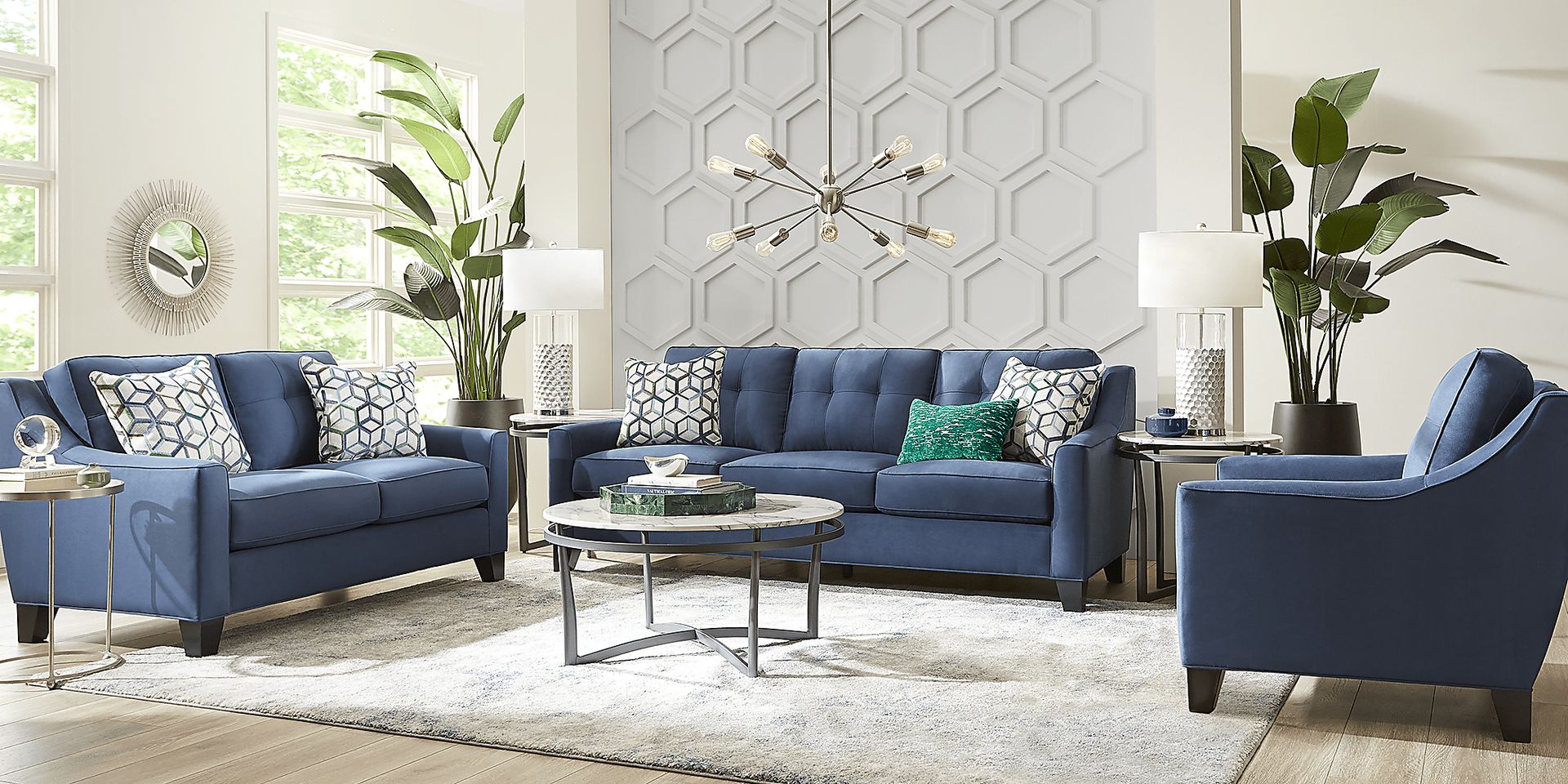 Cindy Crawford Home Madison Place Sapphire Microfiber Sofa - Image 2