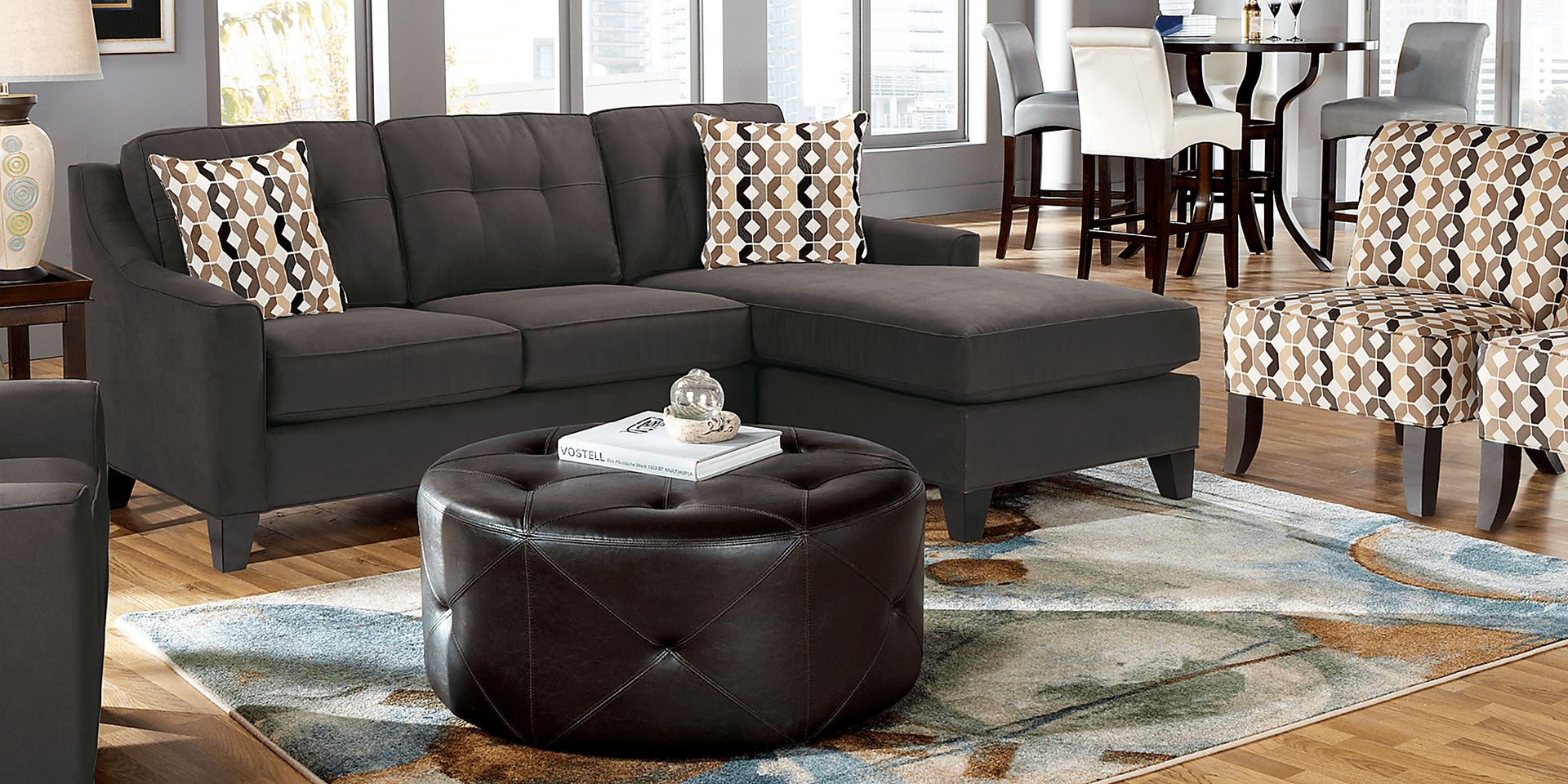 Cindy Crawford Home Madison Place Slate Microfiber 3 Pc Sectional Living Room - Image 1