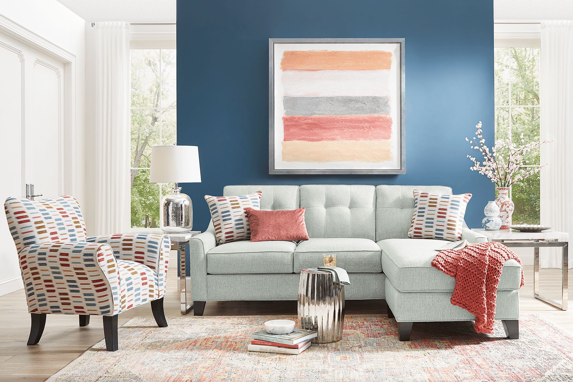 Cindy Crawford Home Madison Place Willow Green Textured 2 Pc Sectional Living Room - Image 1