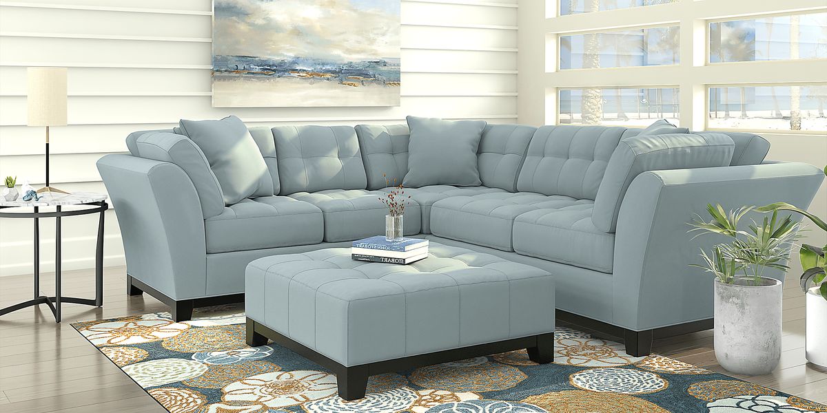 Cindy Crawford Metropolis 3 Pc Hydra Blue Microfiber Living Room Set