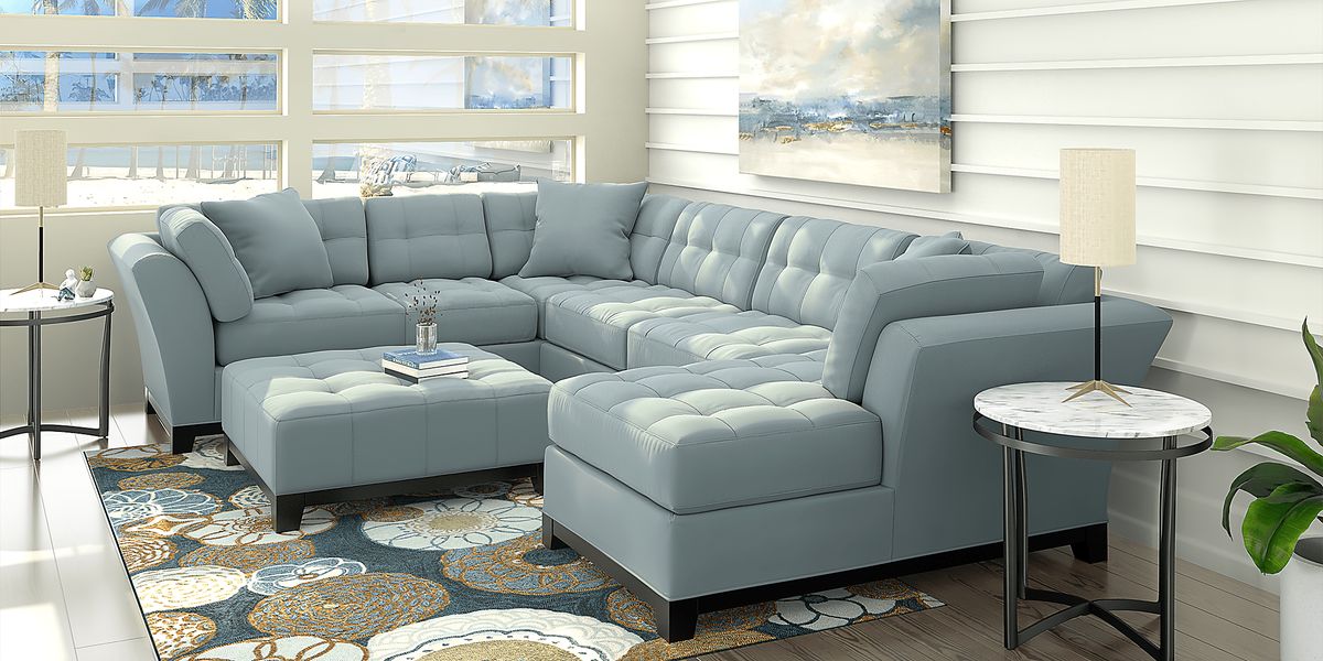 Cindy Crawford Metropolis 4 Pc Hydra Blue Microfiber Living Room Set