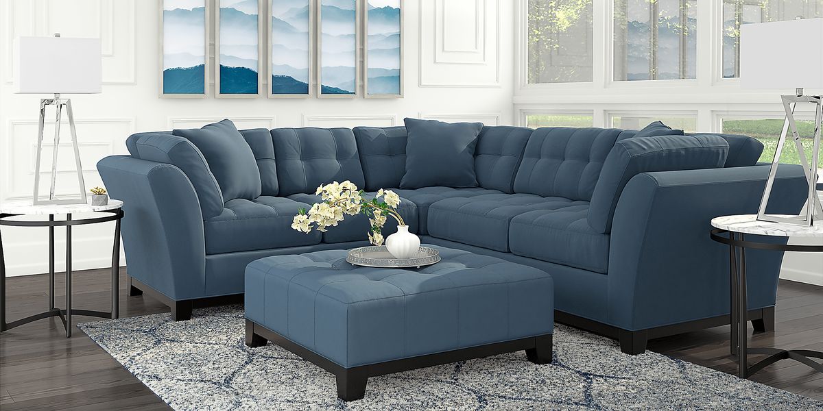 Cindy Crawford Metropolis 3 Pc Indigo Blue Microfiber Living Room Set
